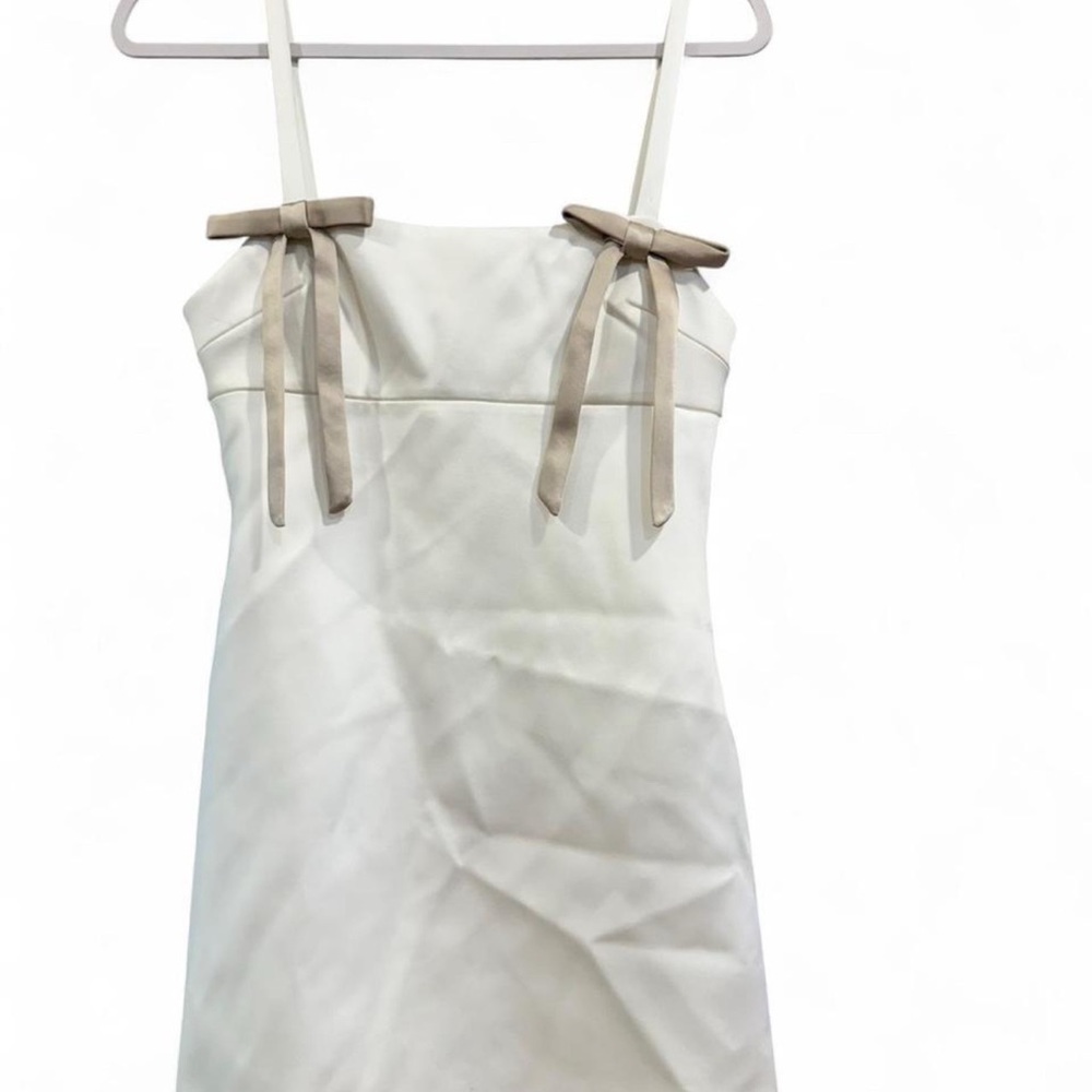 Zara Elegant White Dress with Tan Bow Accents